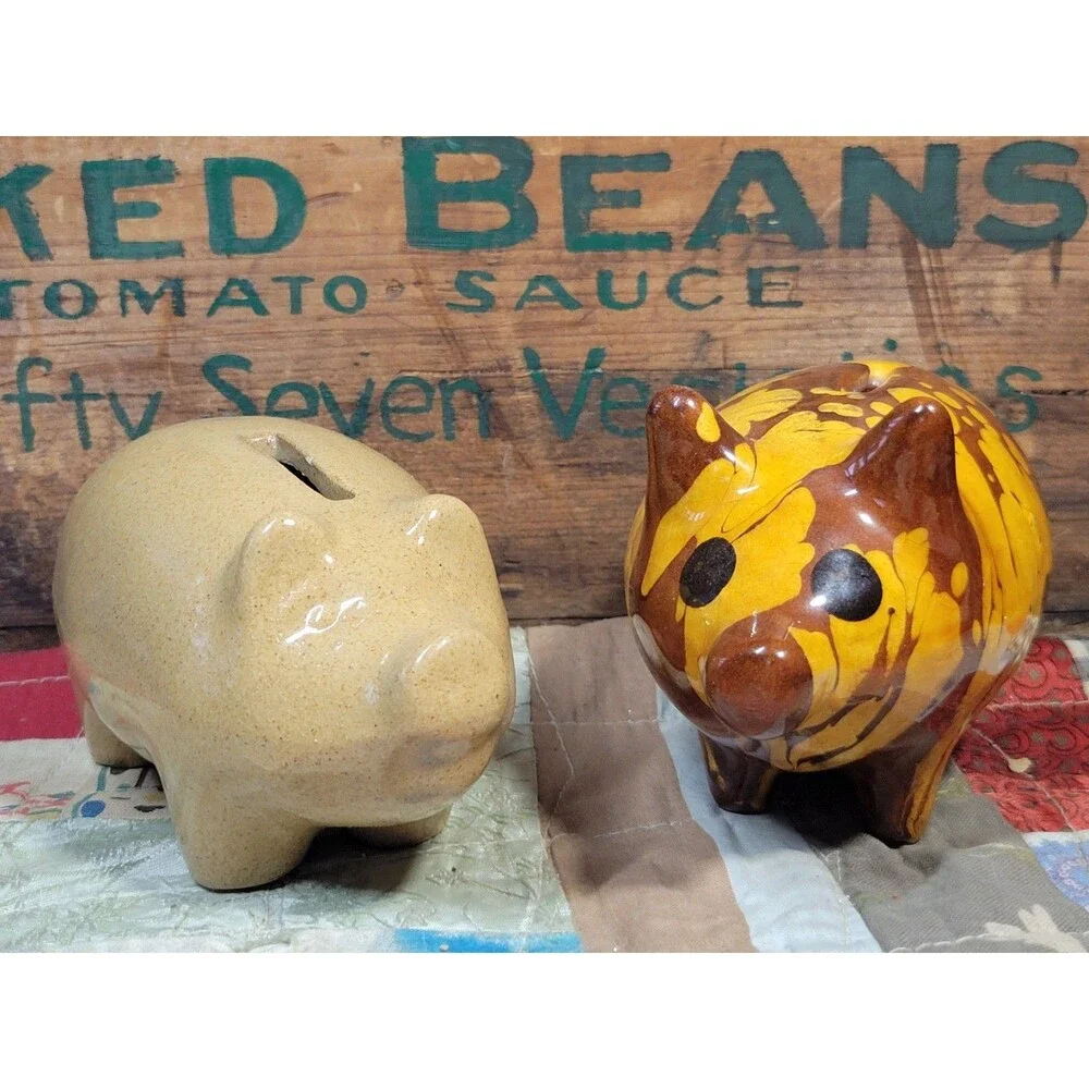 Vintage Brenninger Redware Piggy Bank Lot Of 2